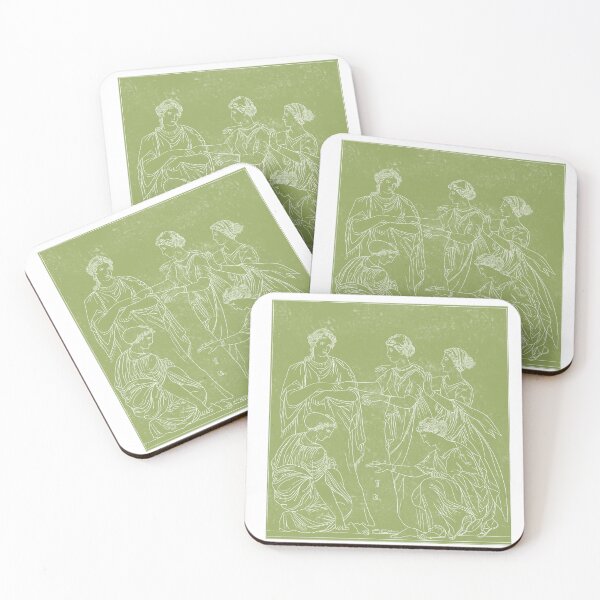 Item preview, The Knucklebone Players Lino Print in Green designed and sold by Aether-and-Ivy.