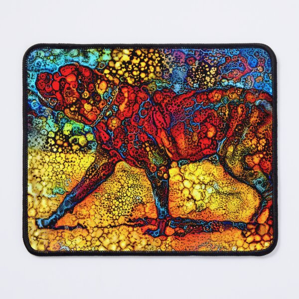 Item preview, English Mastiff waiting for a treat - colorful abstract painting in blue, yellow and red designed and sold by NickoPrints.