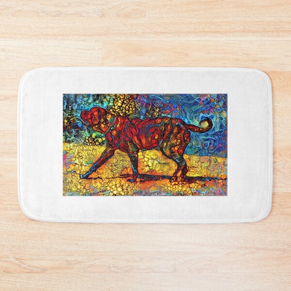 Item preview, English Mastiff waiting for a treat - colorful abstract painting in blue, yellow and red designed and sold by NickoPrints.