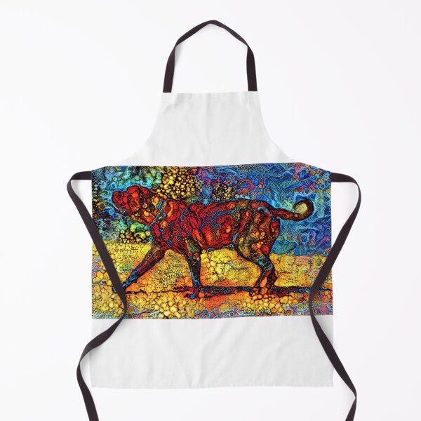 Item preview, English Mastiff waiting for a treat - colorful abstract painting in blue, yellow and red designed and sold by NickoPrints.