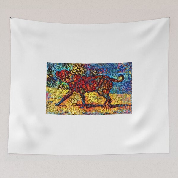 Item preview, English Mastiff waiting for a treat - colorful abstract painting in blue, yellow and red designed and sold by NickoPrints.
