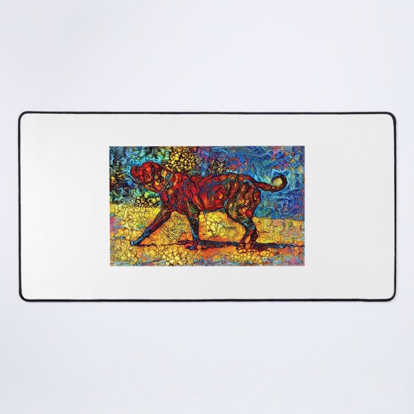 Item preview, English Mastiff waiting for a treat - colorful abstract painting in blue, yellow and red designed and sold by NickoPrints.