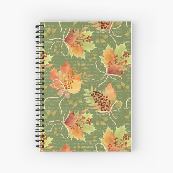 Autumn Leaves Bouquet - Green Spiral Notebook
