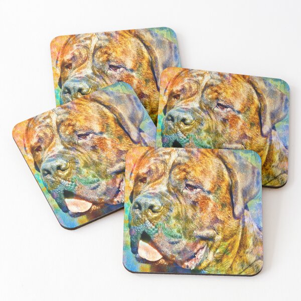 Item preview, English Mastiff head close-up - colorful painting designed and sold by NickoPrints.