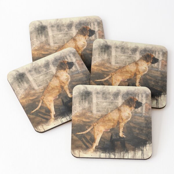 Item preview, English Mastiff climbing a ladder - watercolor painting designed and sold by NickoPrints.