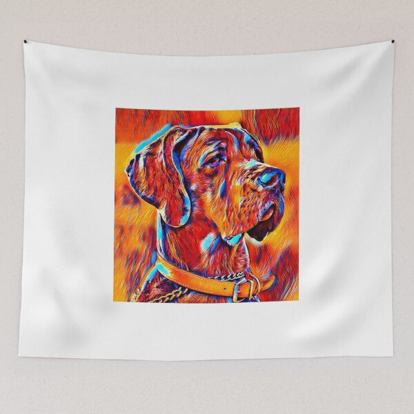 Item preview, Great Dane portrait - colorful dark orange, red and cyan designed and sold by NickoPrints.