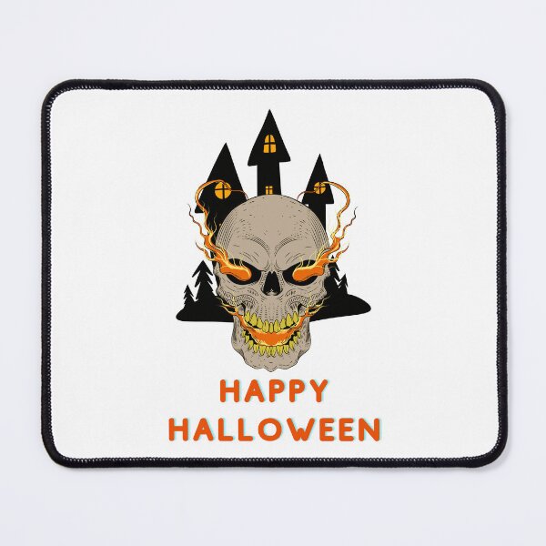 Item preview, Happy Halloween Skull with Fire & Haunted House Design designed and sold by WBP Mart.