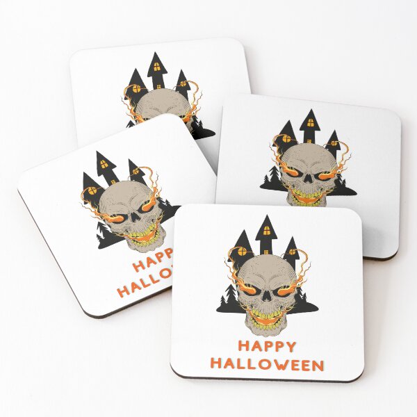 Item preview, Happy Halloween Skull with Fire & Haunted House Design designed and sold by WBP Mart.