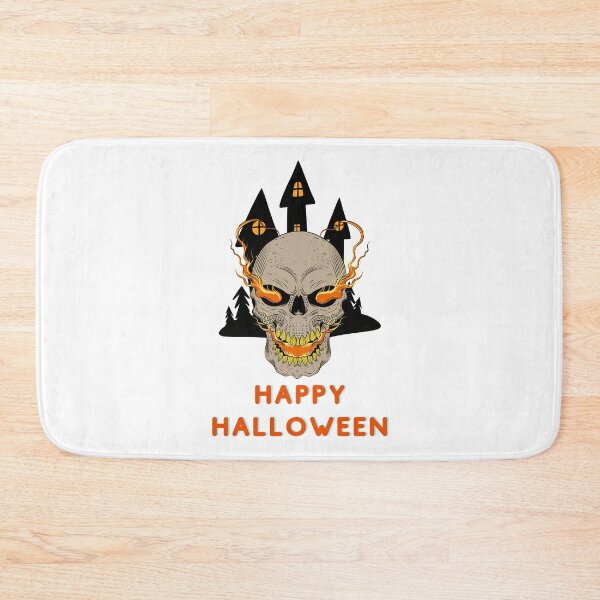 Item preview, Happy Halloween Skull with Fire & Haunted House Design designed and sold by WBP Mart.