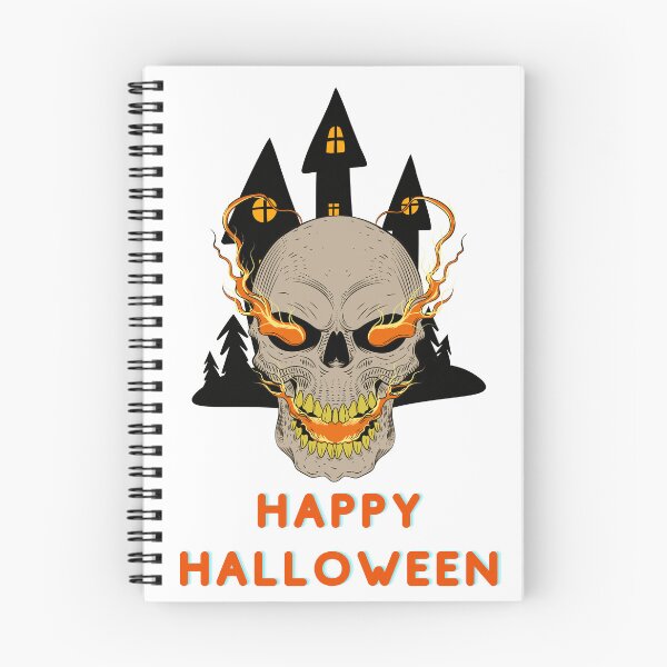 Item preview, Happy Halloween Skull with Fire & Haunted House Design designed and sold by WBP Mart.