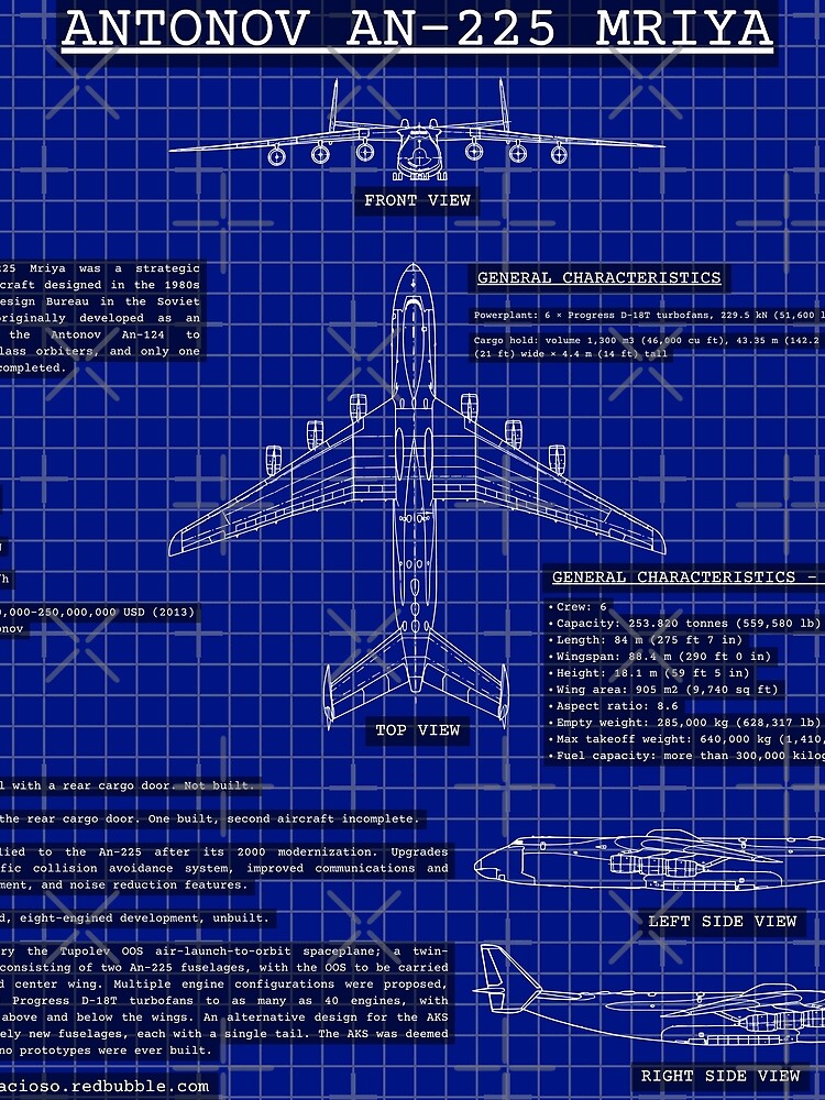 "ANTONOV AN 225 MRIYA BLUEPRINT. For a Man-cave, Hangar, Office or ...