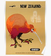 1960 Qantas New Zealand Kiwi Travel Poster Poster