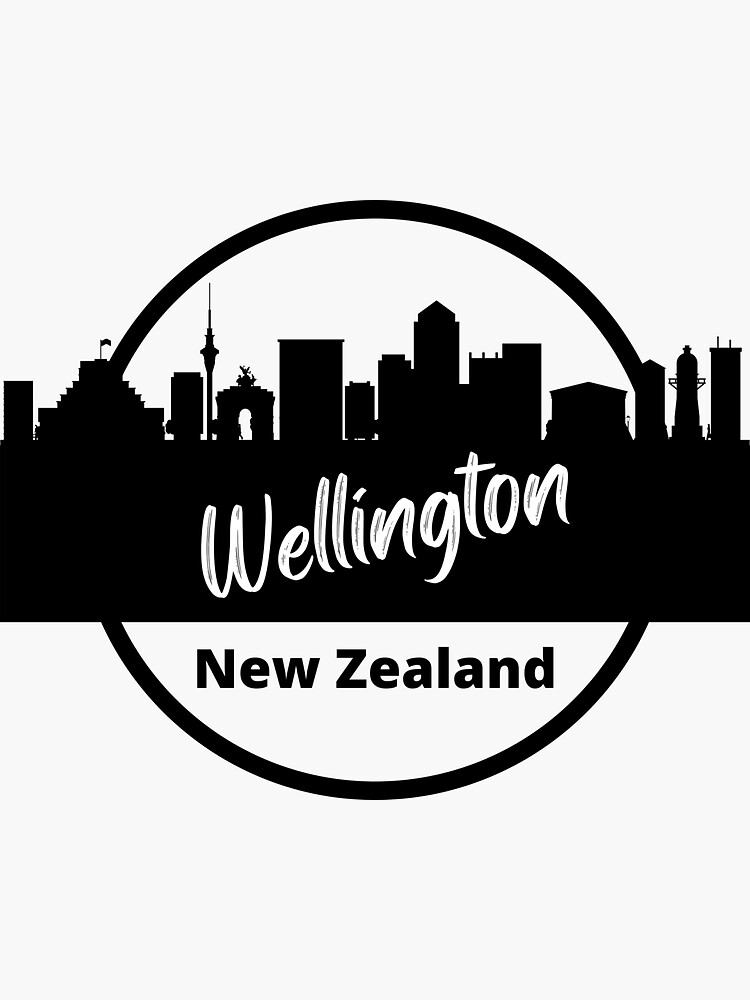 "Wellington New Zealand Cityscape Skyline Silhouette" Sticker for Sale
