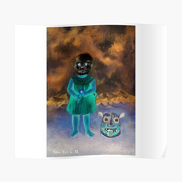 ""Girl with death mask" by Frida Kahlo Halloween eerie art" Poster