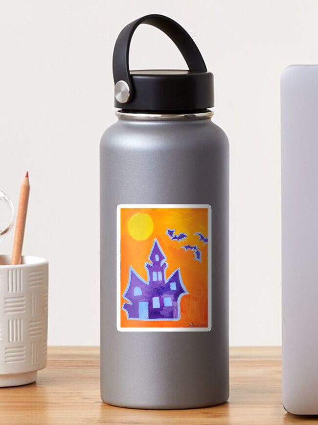 Thumbnail 1 of 3, Sticker, Original Cute Haunted House Halloween Art by Brenda Knoll designed and sold by BrendaKnoll.