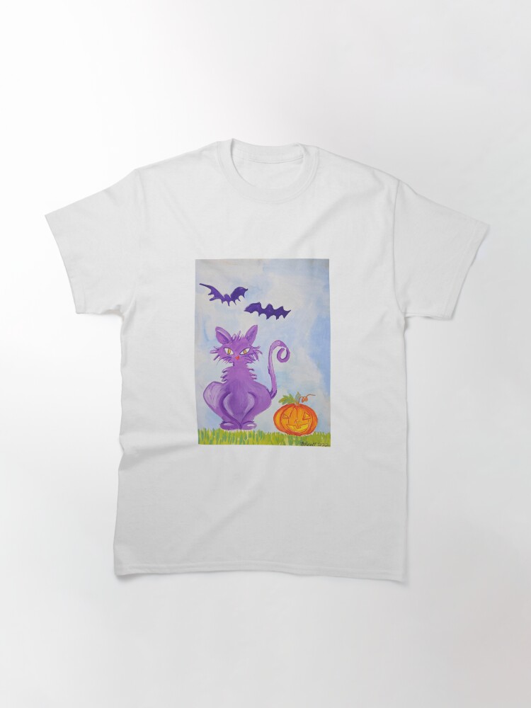 Thumbnail 3 of 7, Classic T-Shirt, Original Cute Purple Cat Halloween Art by Brenda Knoll designed and sold by BrendaKnoll.