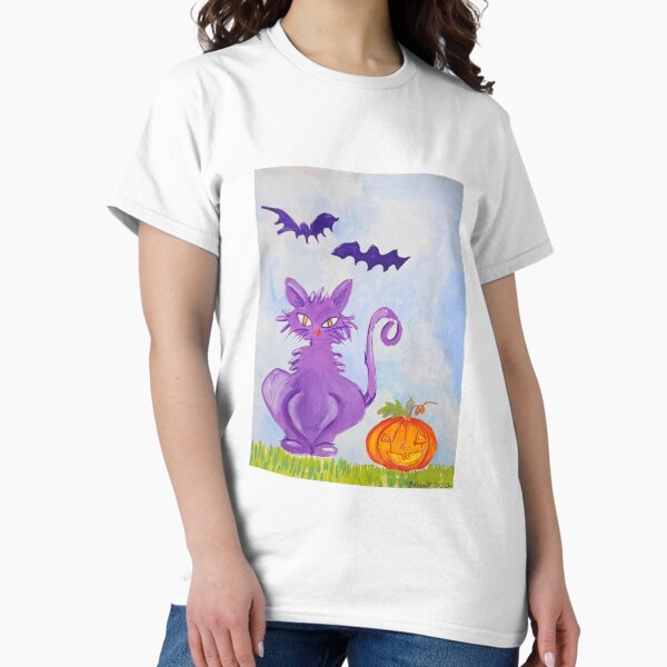 Original Cute Purple Cat Halloween Art by Brenda Knoll Classic T-Shirt