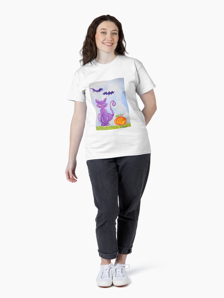 Thumbnail 4 of 7, Classic T-Shirt, Original Cute Purple Cat Halloween Art by Brenda Knoll designed and sold by BrendaKnoll.