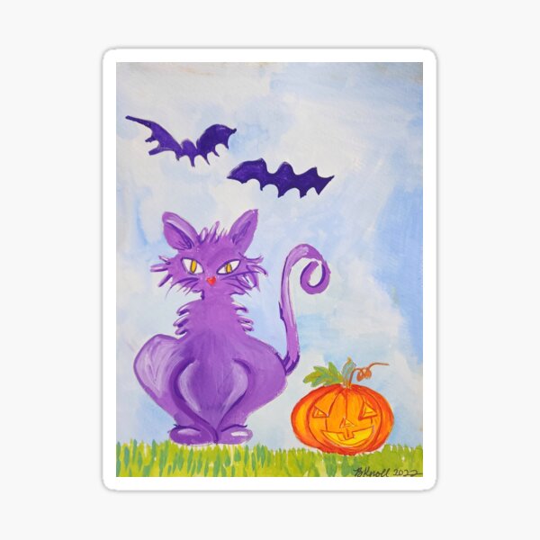 Original Cute Purple Cat Halloween Art  by Brenda Knoll Sticker