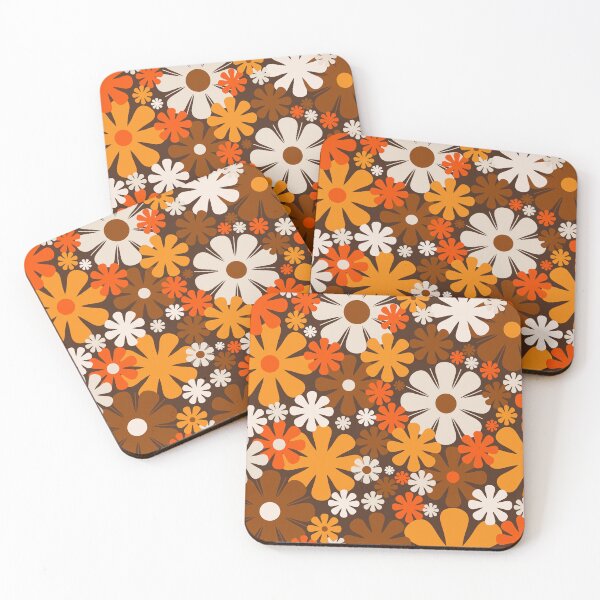 Item preview, Retro 60s 70s Aesthetic Floral Pattern in 1970s Brown Orange Beige designed and sold by kierkegaard.