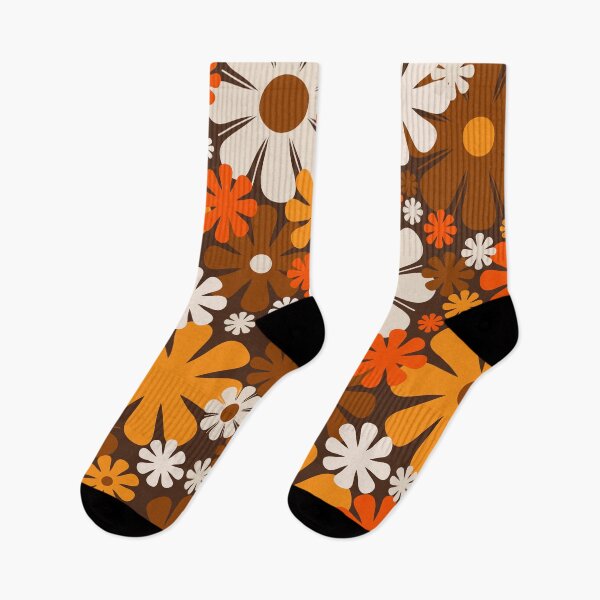 Artikelvorschau, Retro 60er 70er Jahre Ästhetisches Blumenmuster in den 1970er Jahren Braun Orange Beige entworfen und verkauft von kierkegaard.