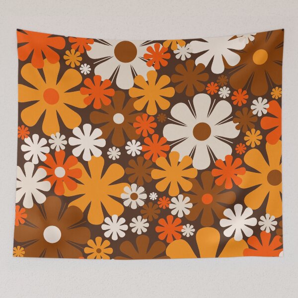 Item preview, Retro 60s 70s Aesthetic Floral Pattern in 1970s Brown Orange Beige designed and sold by kierkegaard.