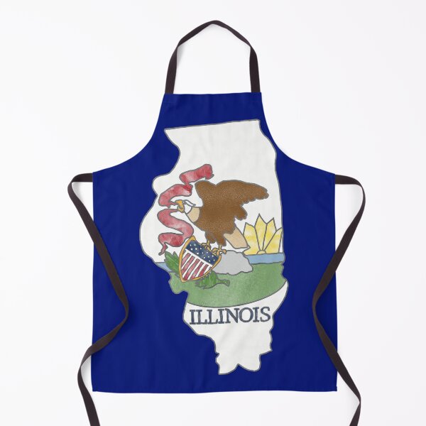 Item preview, Illinois State map outline with state flag in stained glass style designed and sold by Kristinesque.