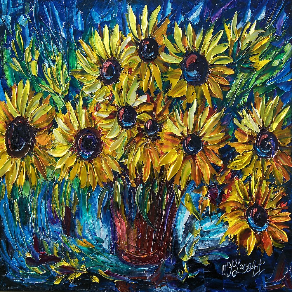 "Sunflowers in a Vase with a Palette Knife " by OLena Art ️ | Redbubble