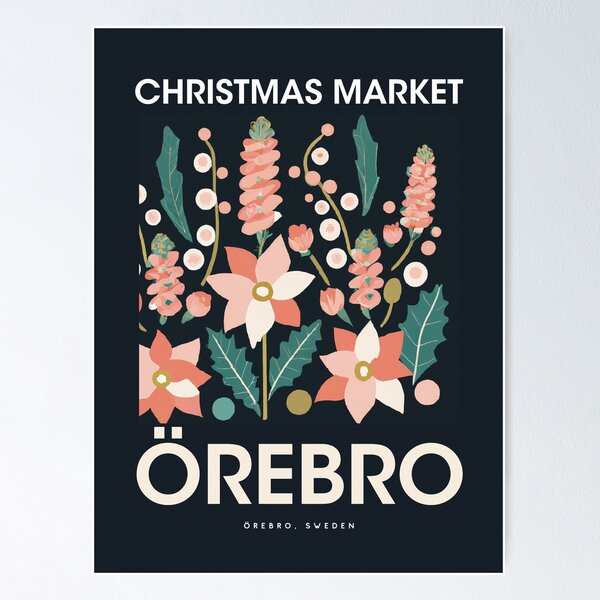 Item preview, Christmas Market Orebro Poster Sweden 1960s Retro Art Winter Plants Vintage designed and sold by betternotes.