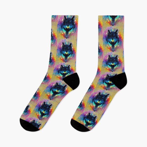 Item preview, Black Blue Wolf with Colorful Background designed and sold by AnEyeForAi.