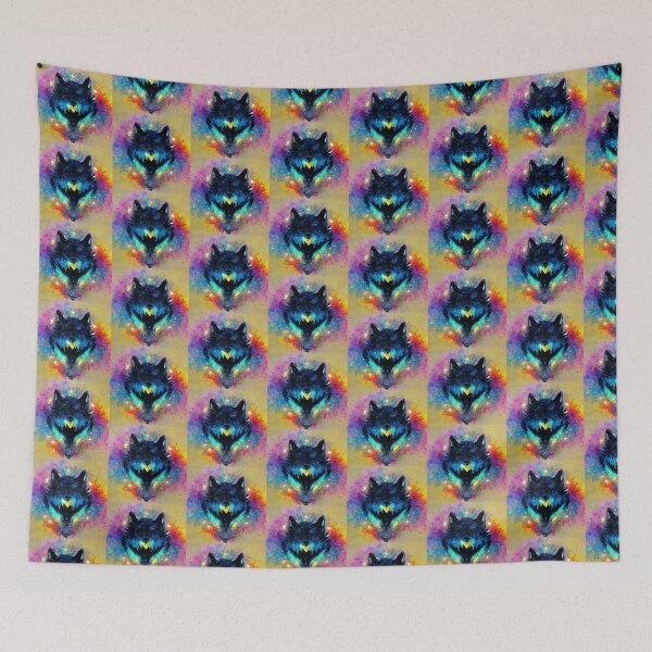 Item preview, Black Blue Wolf with Colorful Background designed and sold by AnEyeForAi.