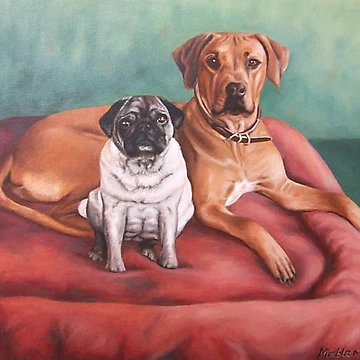 Artwork thumbnail, Pug and Rhodesian Ridgeback by Arts & Dogs