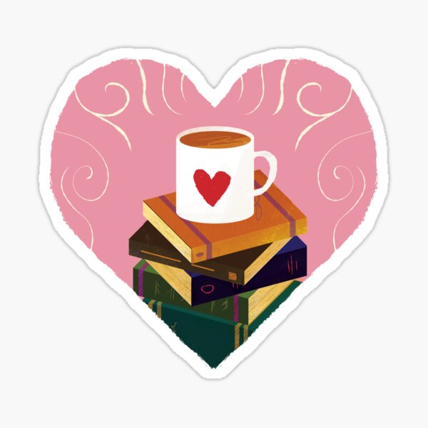 Book and Coffee Valentine Glossy Sticker