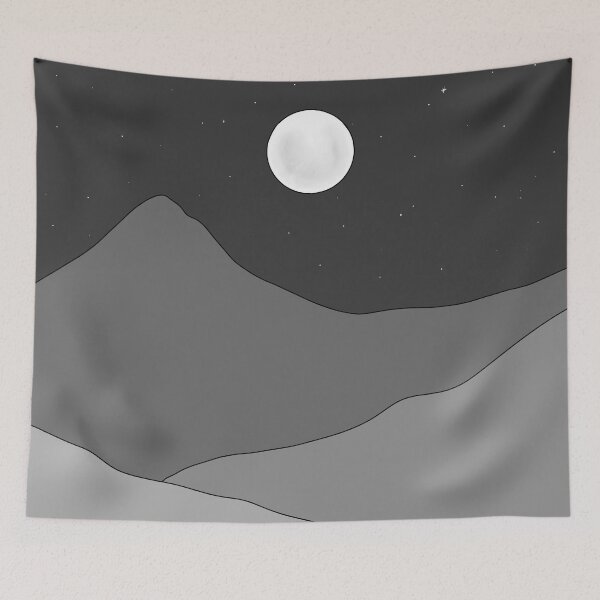 Item preview, Monochrome night Mountainside view with the full moon & starry sky  designed and sold by Infinitysplash.