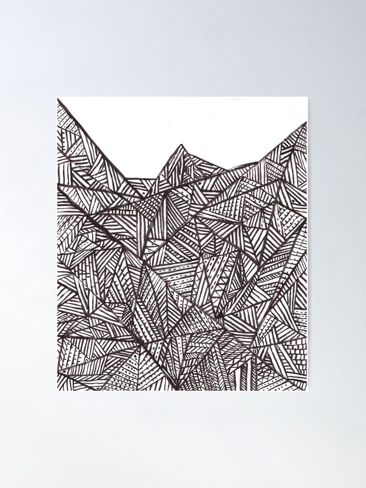 Textured black triangles geometric doodle ink pattern