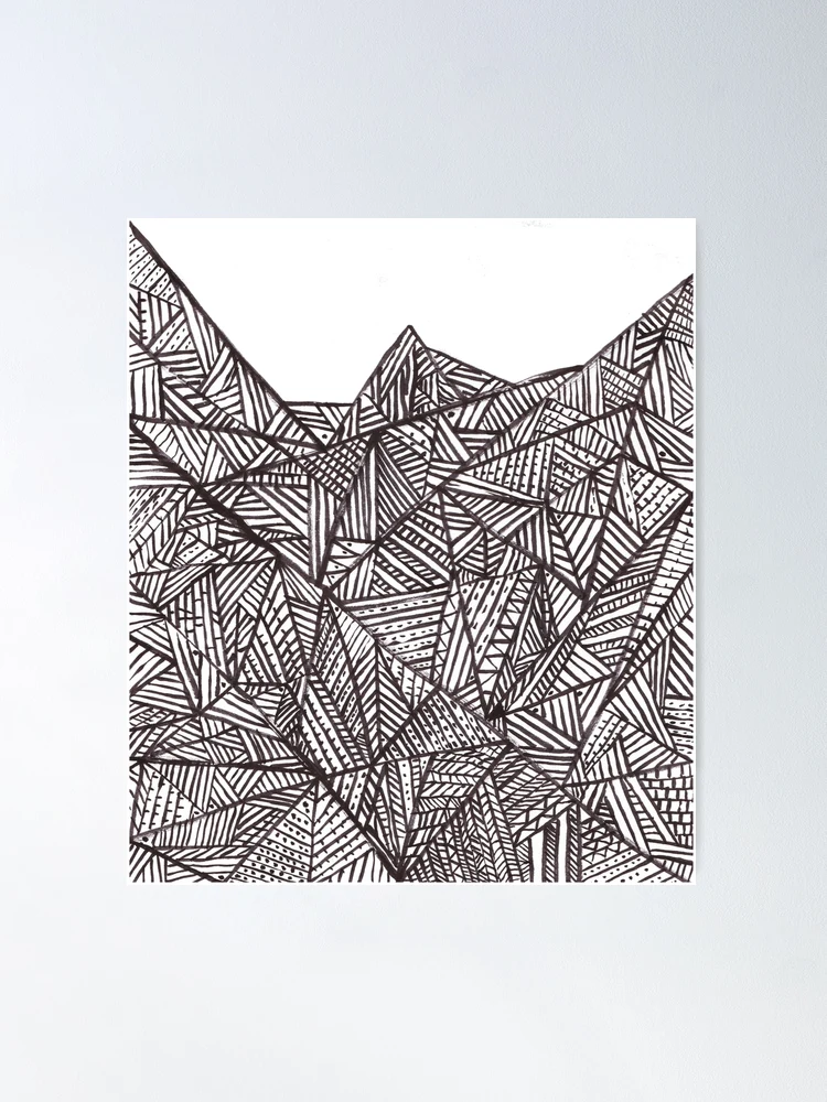 Textured black triangles geometric doodle ink pattern