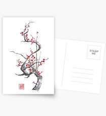 Chinese plum tree blossom sumi-e painting Postcards