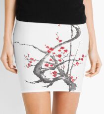 Chinese plum tree blossom sumi-e painting Mini Skirt