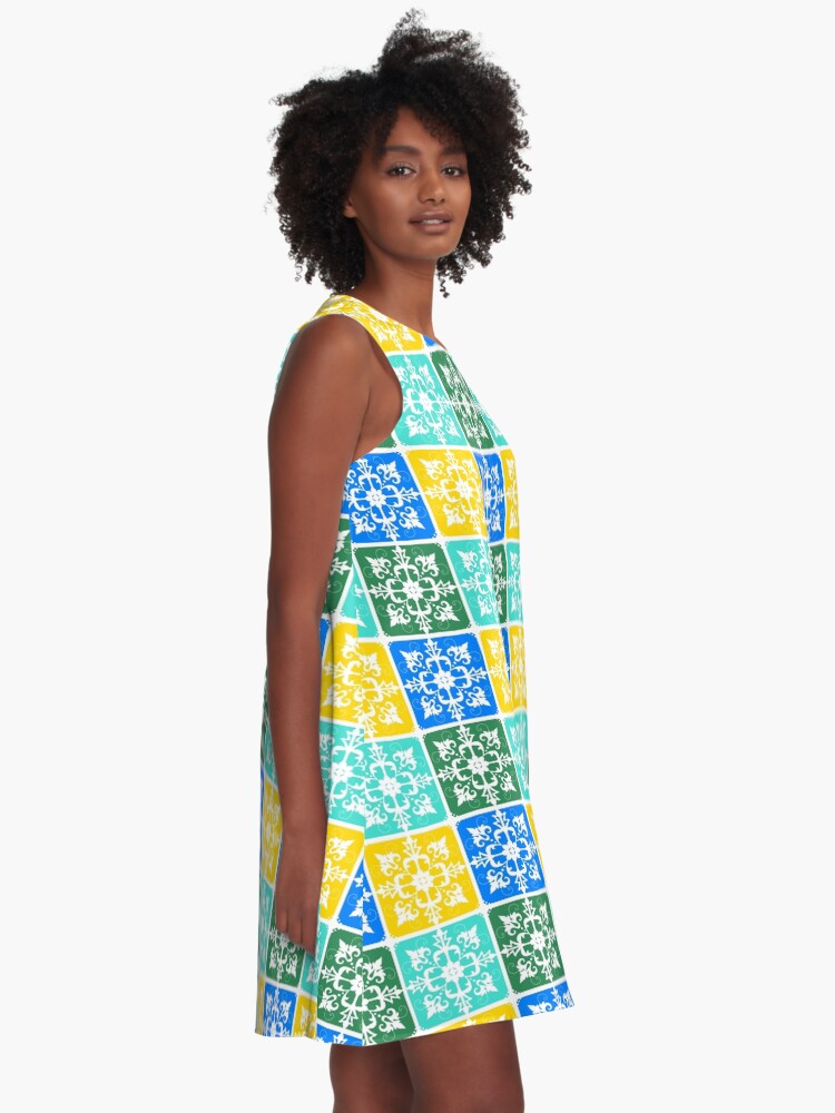 Alternate view of Trendy Resort Fashion Botanical Mediterranean Tiles A-Line Dress