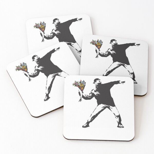 Item preview, Banksy graffiti Protest anarchist throwing flowers Thrower Make Art not war on white background HD H designed and sold by pamelabowman4.