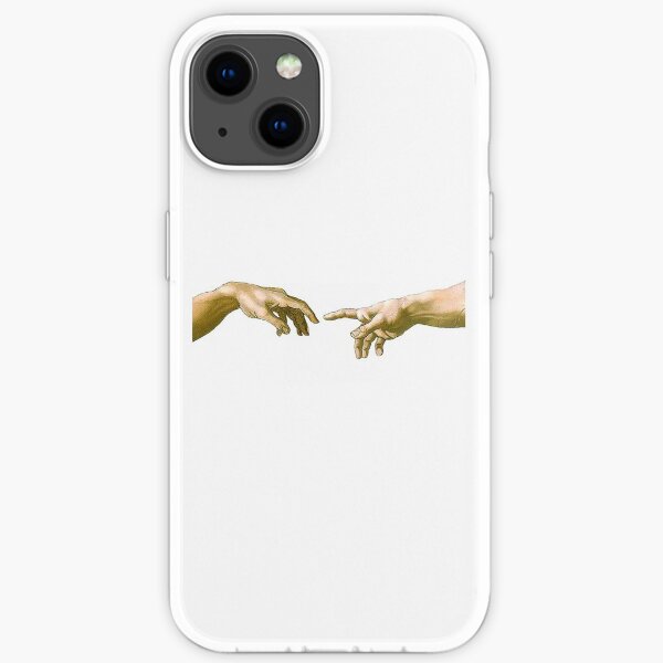 Touch of God, The Creation of Adam, (close up), Michelangelo, 1510, Genesis, Ceiling, Sistine Chapel, Rome, on White. iPhone Soft Case