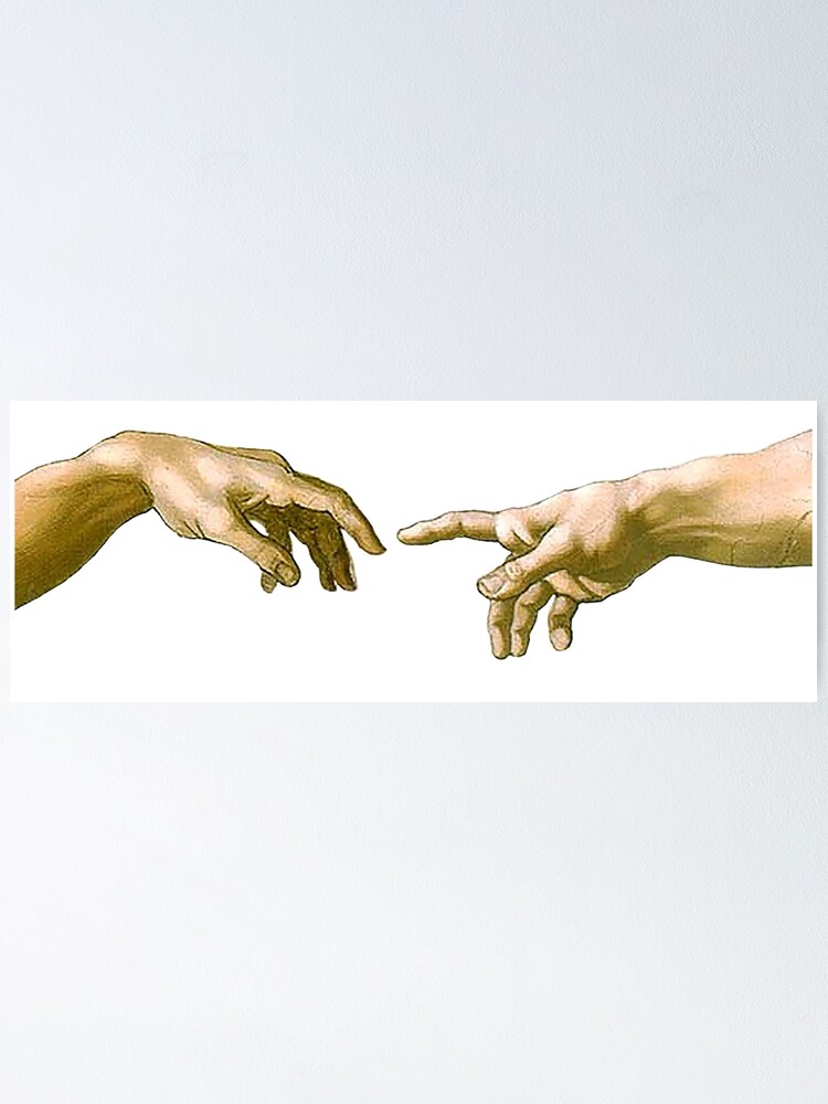 Alternate view of Touch of God, The Creation of Adam, (close up), Michelangelo, 1510, Genesis, Ceiling, Sistine Chapel, Rome, on White. Poster