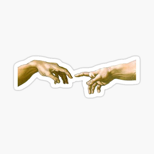 Touch of God, The Creation of Adam, (close up), Michelangelo, 1510, Genesis, Ceiling, Sistine Chapel, Rome, on White. Sticker