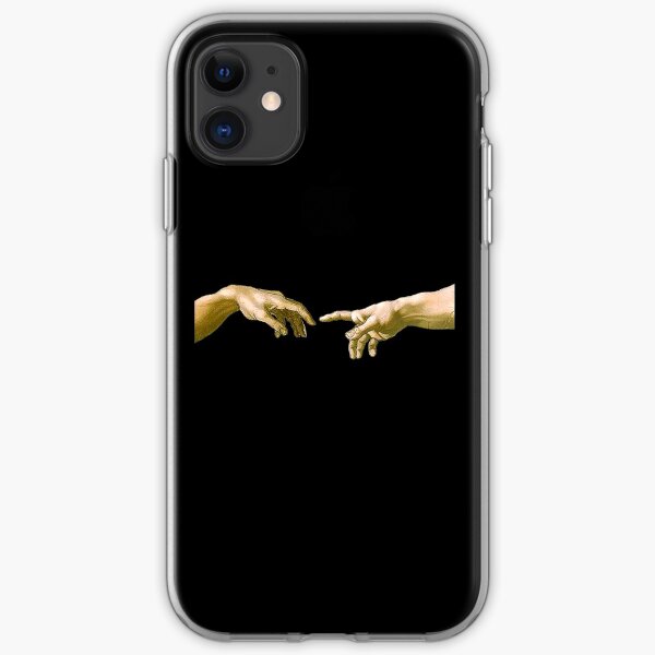 Touch of God, The Creation of Adam, (close up), Michelangelo, 1510, Genesis, Ceiling, Sistine Chapel, Rome, on BLACK. iPhone Soft Case
