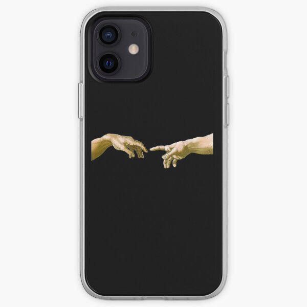 Touch of God, The Creation of Adam, (close up), Michelangelo, 1510, Genesis, Ceiling, Sistine Chapel, Rome, on BLACK. iPhone Soft Case
