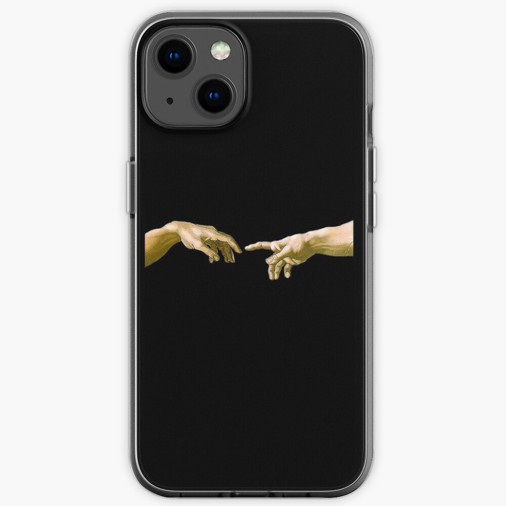 Touch of God, The Creation of Adam, (close up), Michelangelo, 1510, Genesis, Ceiling, Sistine Chapel, Rome, on BLACK. iPhone Case