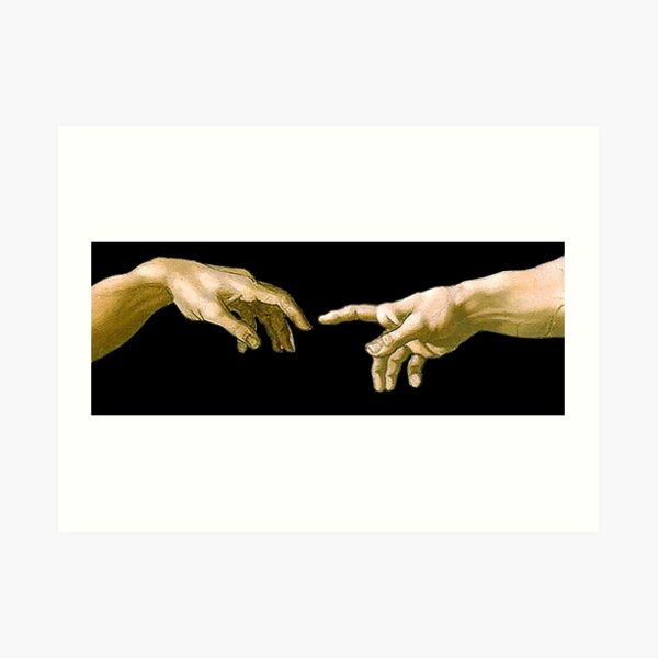 Touch of God, The Creation of Adam, (close up), Michelangelo, 1510, Genesis, Ceiling, Sistine Chapel, Rome, on BLACK. Art Print