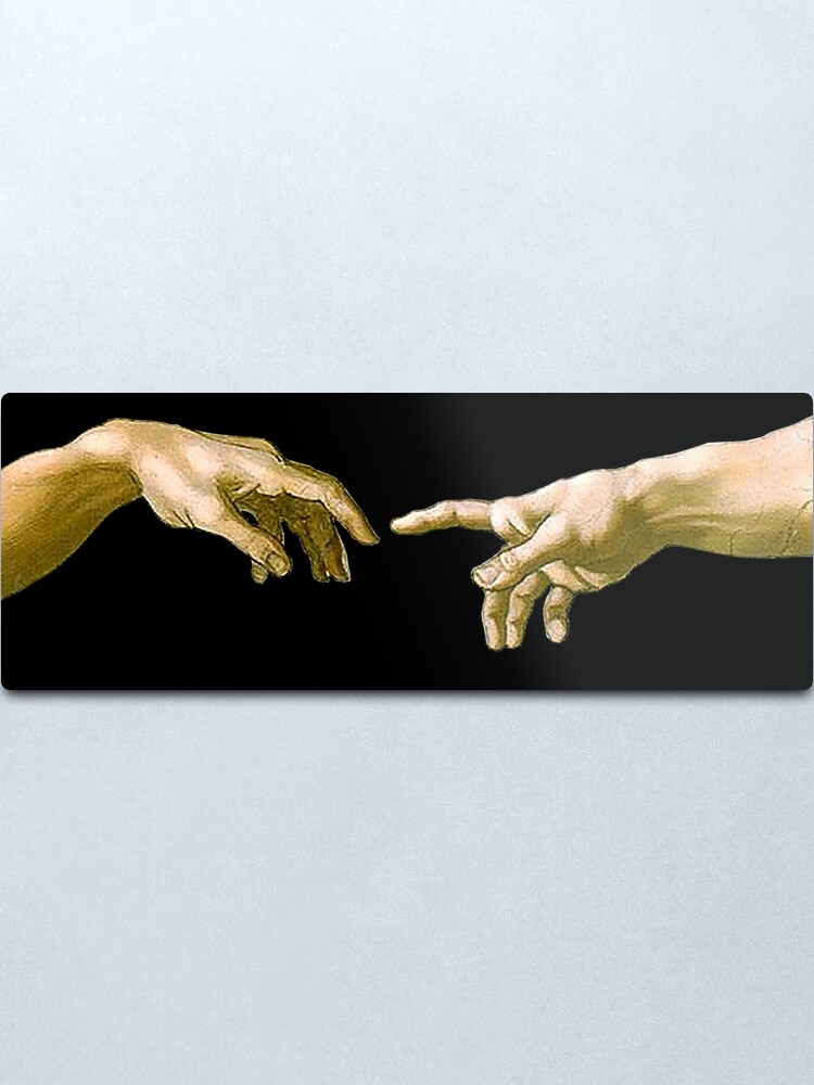 Alternate view of Touch of God, The Creation of Adam, (close up), Michelangelo, 1510, Genesis, Ceiling, Sistine Chapel, Rome, on BLACK. Metal Print