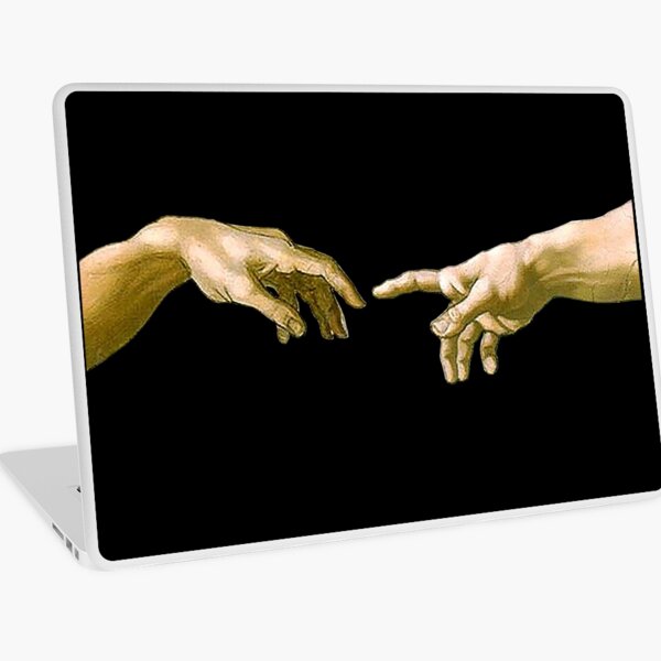 Touch of God, The Creation of Adam, (close up), Michelangelo, 1510, Genesis, Ceiling, Sistine Chapel, Rome, on BLACK. Laptop Skin