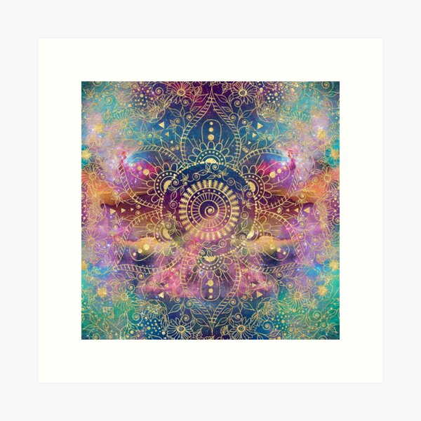 Gold watercolor and nebula mandala Art Print